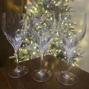 Noritake Turning Point Wine Glasses Cut Crystal 7 5/8 inches No Metal Band Set 3